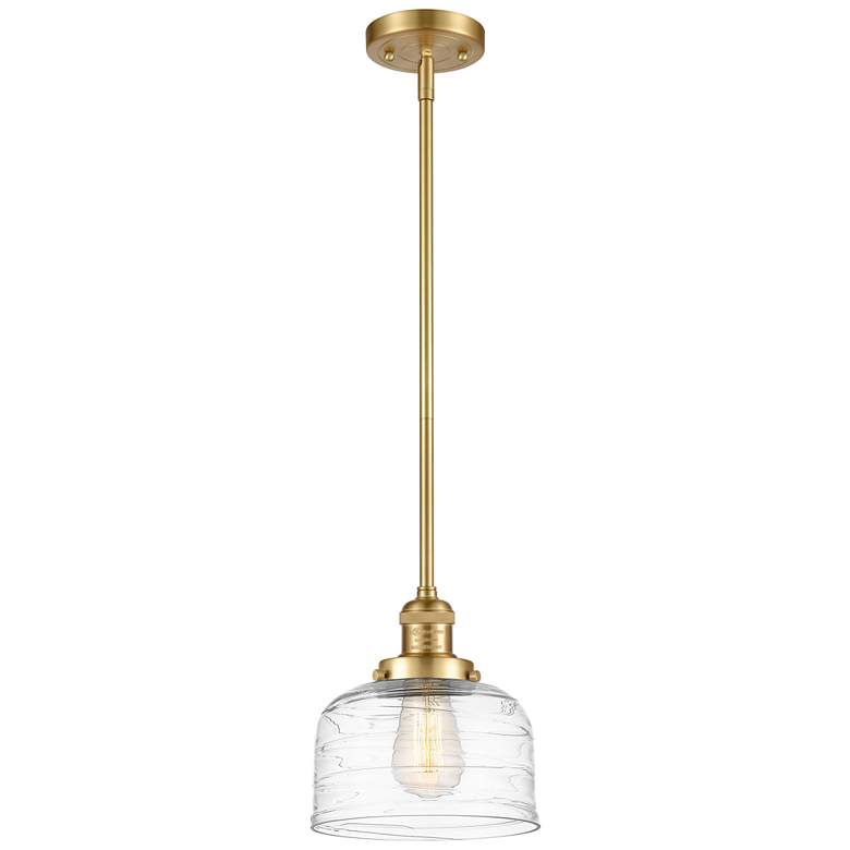 Image 1 Franklin Bell 8" Wide Gold Stem Hung Mini Pendant w/ Deco Swirl Shade