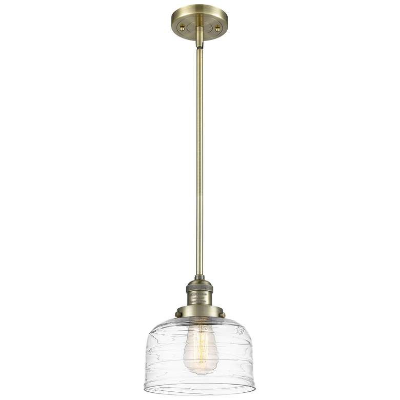 Image 1 Franklin Bell 8"W Antique Brass Stem Hung Mini Pendant w/ Deco Swirl S