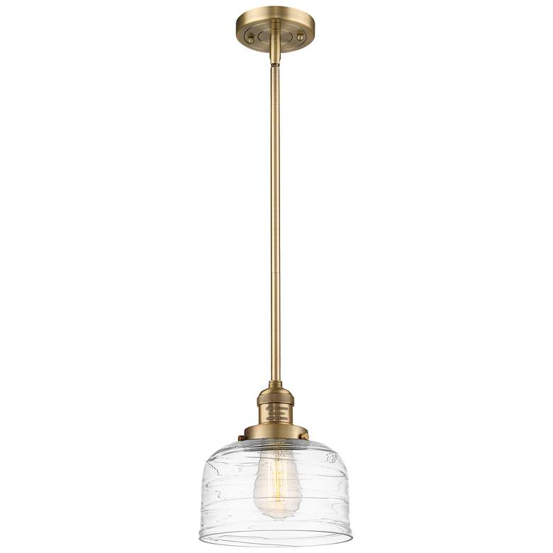 Image 1 Franklin Bell 8"W Brushed Brass Stem Hung Mini Pendant w/ Deco Swirl S