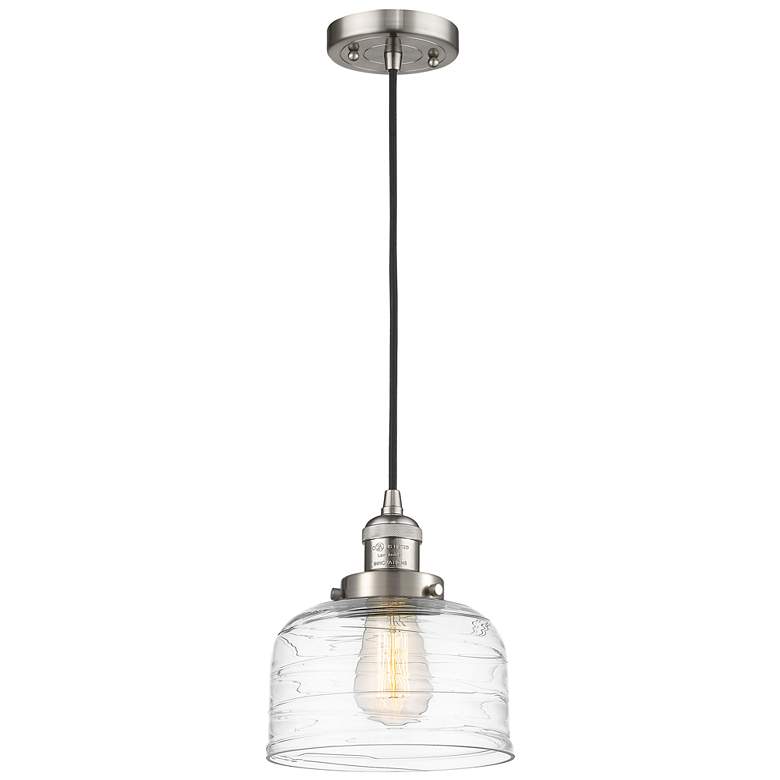 Image 1 Franklin Bell 8"W Brushed Nickel Corded Mini Pendant w/ Deco Swirl Sha