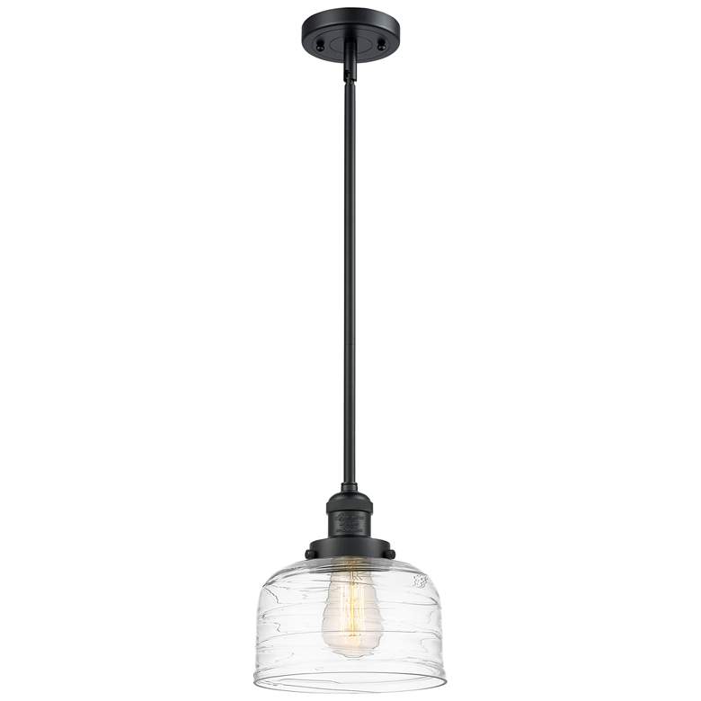 Image 1 Franklin Bell 8"W Matte Black Stem Hung Mini Pendant w/ Deco Swirl Sha