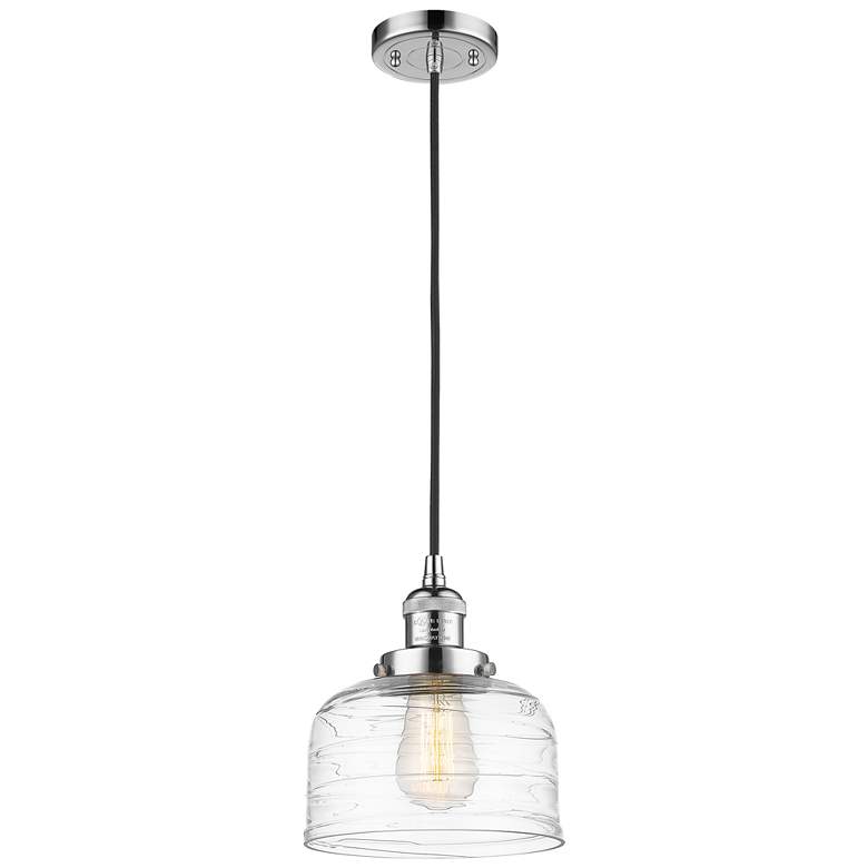 Image 1 Franklin Bell 8"W Polished Chrome Corded Mini Pendant w/ Deco Swirl Sh