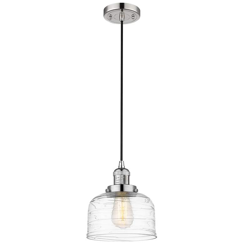 Image 1 Franklin Bell 8"W Polished Nickel Corded Mini Pendant w/ Deco Swirl Sh