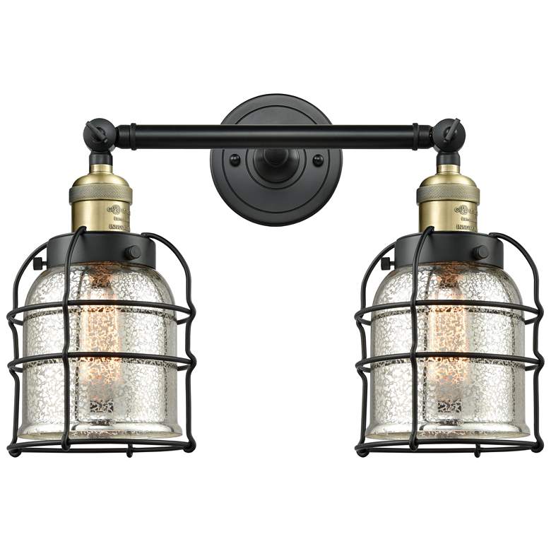 Image 1 Franklin Bell Cage 16" 2-Light Black Brass Bath Light w/ Mercury Shade