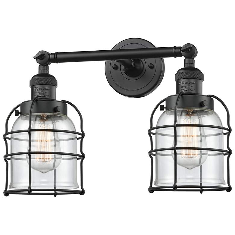 Image 1 Franklin Bell Cage 16" 2-Light Matte Black Bath Light w/ Clear Shade