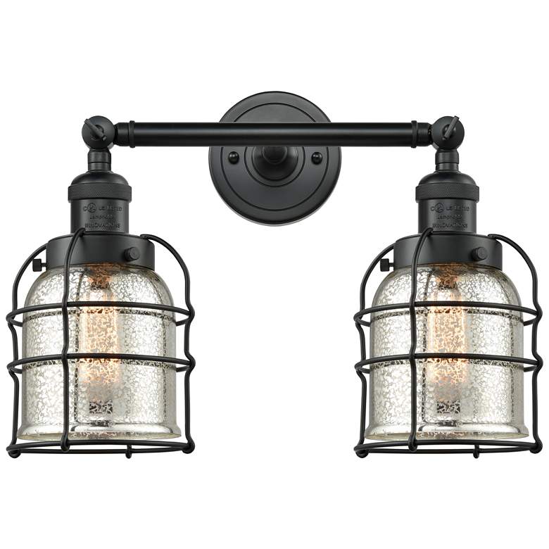 Image 1 Franklin Bell Cage 16" 2-Light Matte Black Bath Light w/ Mercury Shade