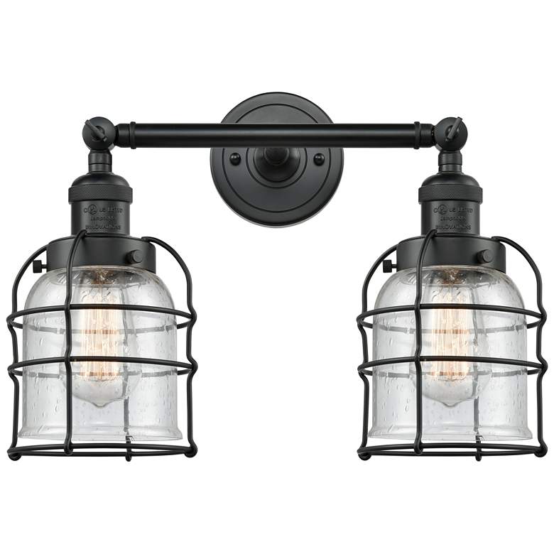 Image 1 Franklin Bell Cage 16" 2-Light Matte Black Bath Light w/ Seedy Shade