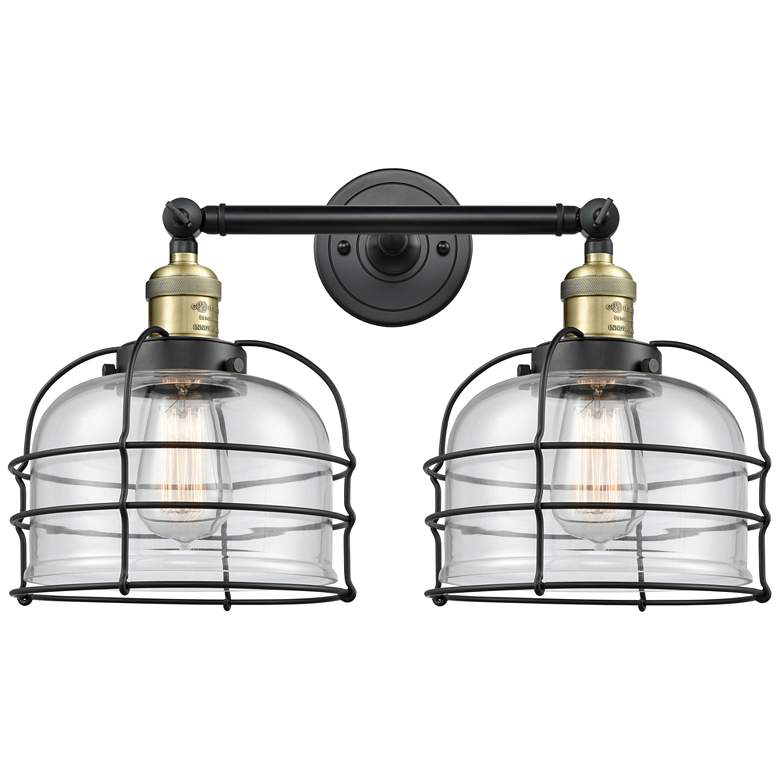 Image 1 Franklin Bell Cage 19" 2-Light Black Brass Bath Light w/ Clear Shade