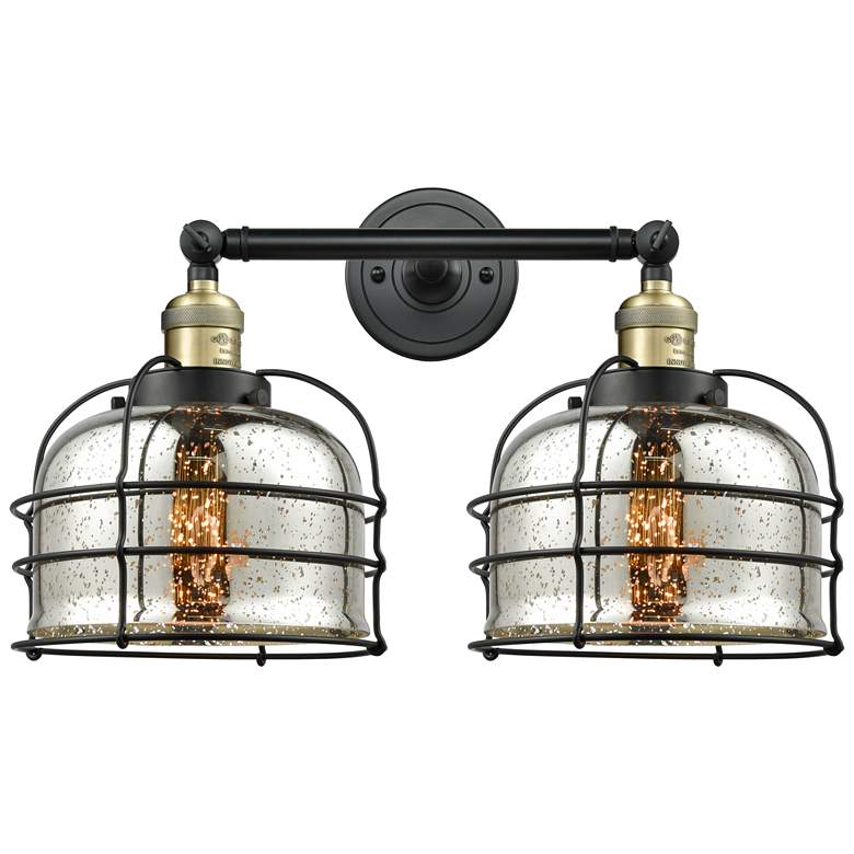 Image 1 Franklin Bell Cage 19" 2-Light Black Brass Bath Light w/ Mercury Shade