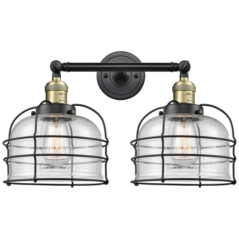 Image 1 Franklin Bell Cage 19" 2-Light Black Brass Bath Light w/ Seedy Shade