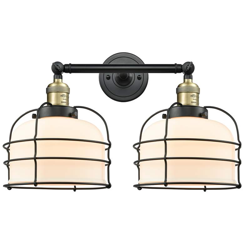 Image 1 Franklin Bell Cage 19" 2-Light Black Brass Bath Light w/ White Shade