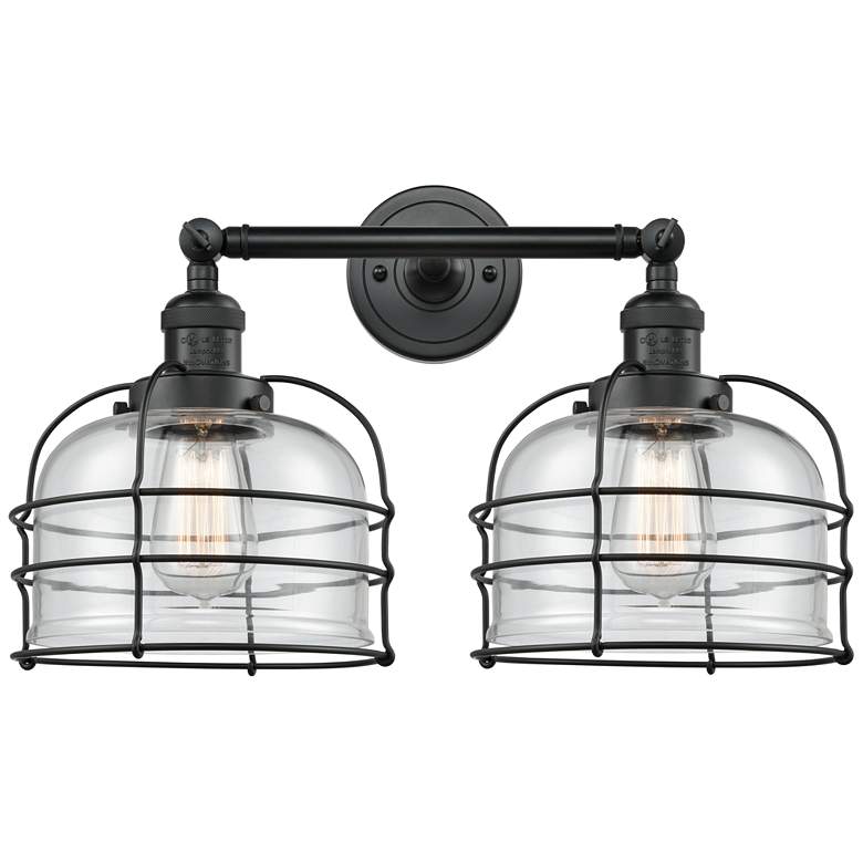 Image 1 Franklin Bell Cage 19" 2-Light Matte Black Bath Light w/ Clear Shade