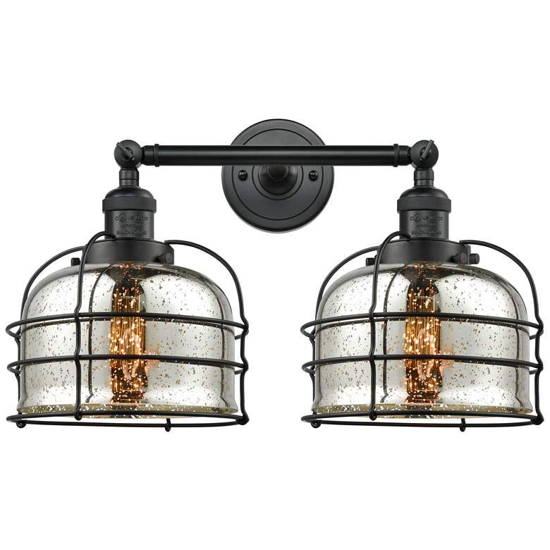 Image 1 Franklin Bell Cage 19" 2-Light Matte Black Bath Light w/ Mercury Shade