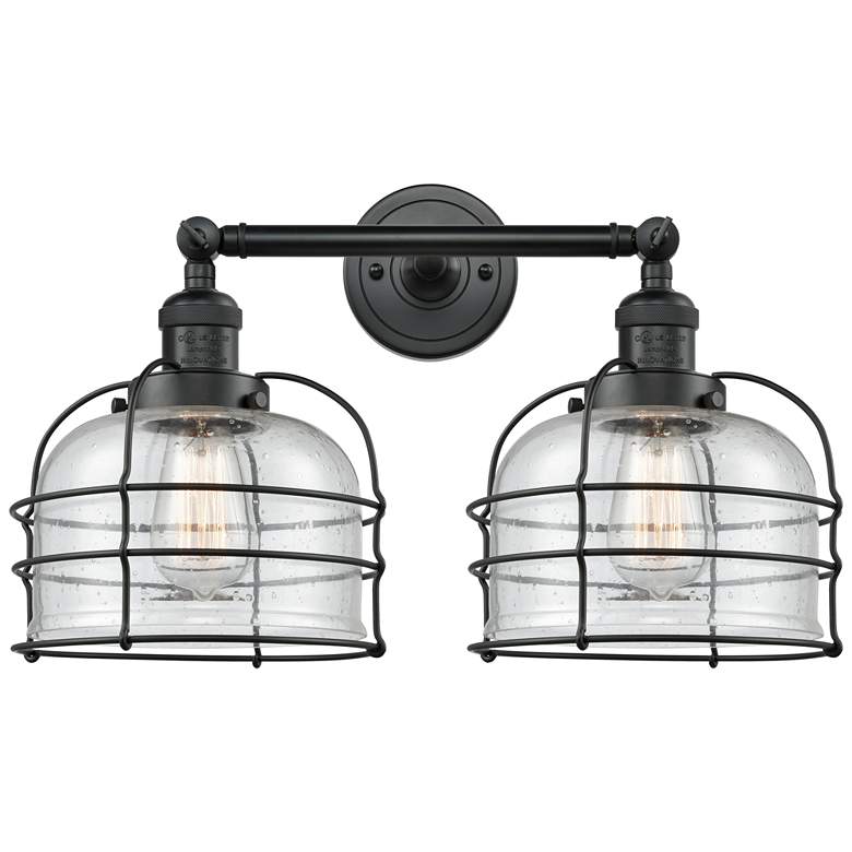 Image 1 Franklin Bell Cage 19" 2-Light Matte Black Bath Light w/ Seedy Shade