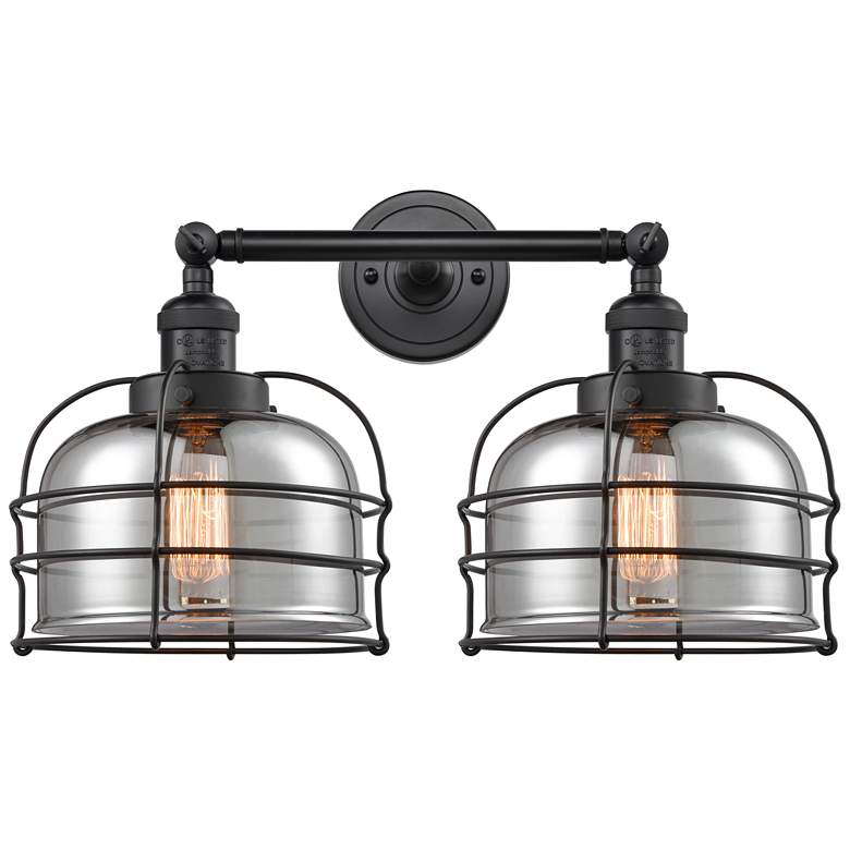 Image 1 Franklin Bell Cage 19" 2-Light Matte Black Bath Light w/ Smoke Shade