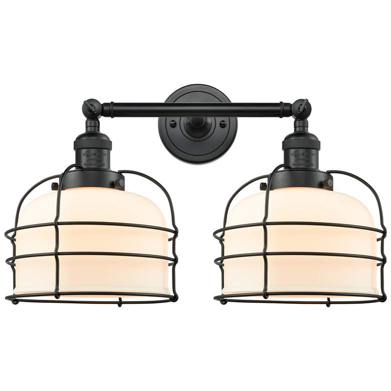 Image 1 Franklin Bell Cage 19" 2-Light Matte Black Bath Light w/ White Shade