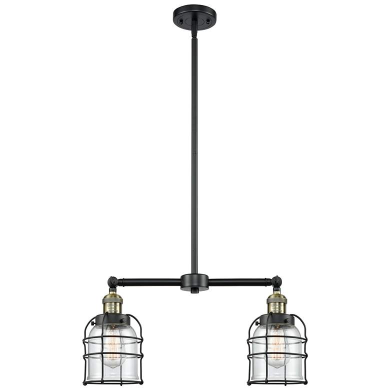 Image 1 Franklin Bell Cage 21" Wide 2 Light Black Brass Island Light w/ Clear