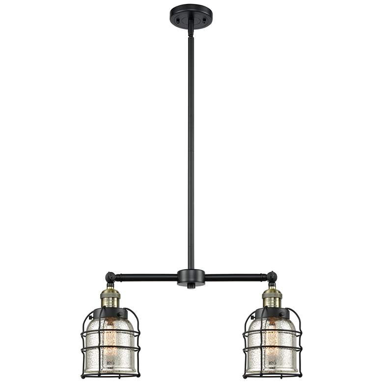 Image 1 Franklin Bell Cage 21"W 2 Light Black Brass Island Light w/ Mercury Sh