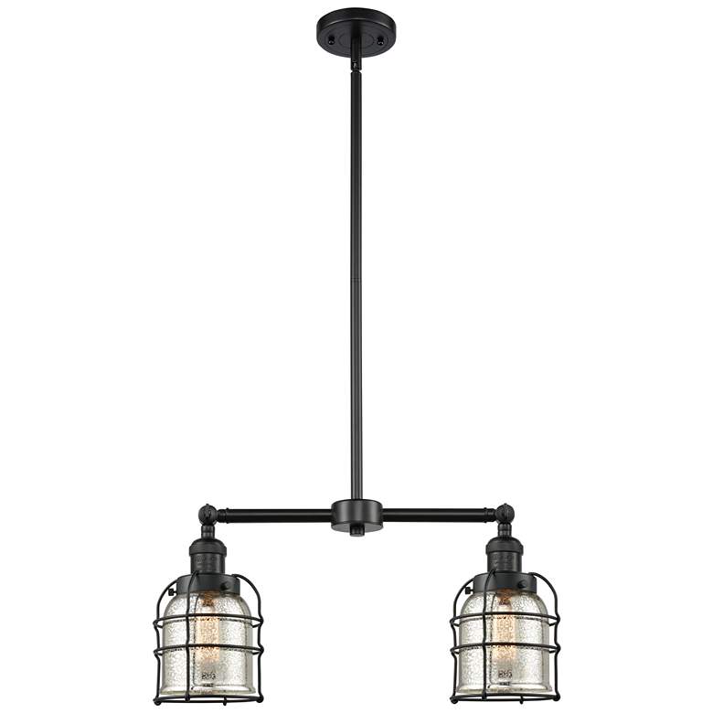 Image 1 Franklin Bell Cage 21"W 2 Light Matte Black Island Light w/ Mercury Sh