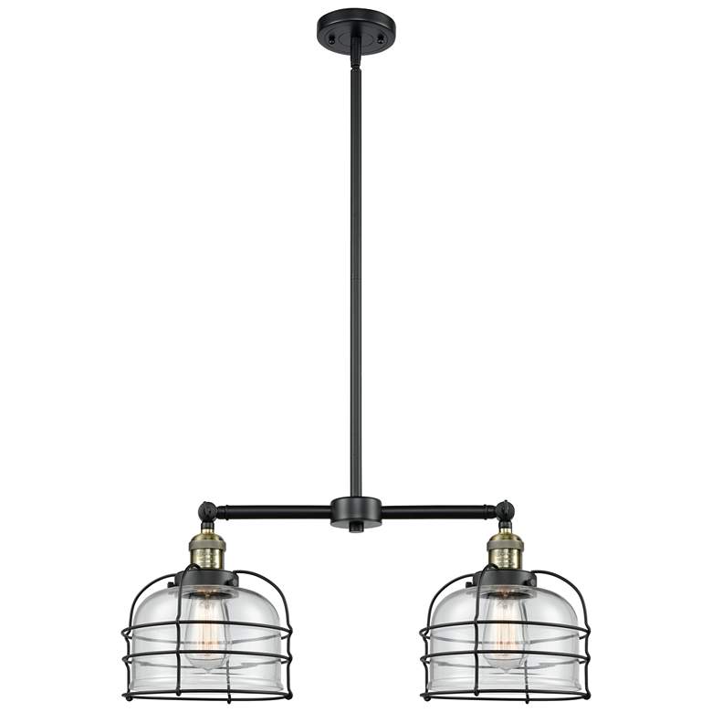 Image 1 Franklin Bell Cage 24" 2-Light Black Brass Island Light w/ Clear Shade