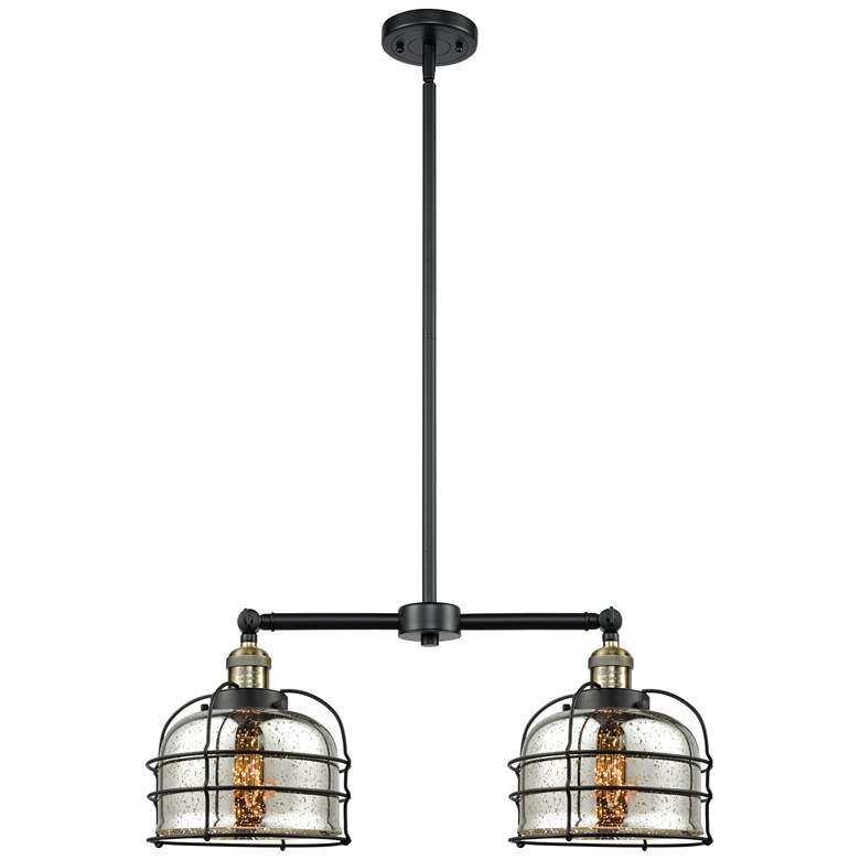 Image 1 Franklin Bell Cage 24" 2-Light Black Brass Island Light w/ Mercury Sha