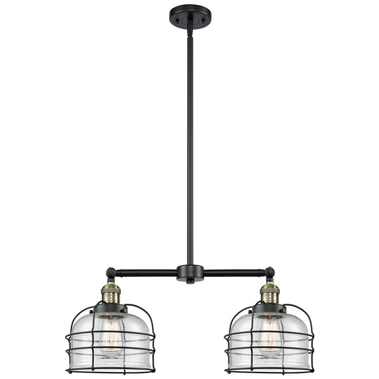 Image 1 Franklin Bell Cage 24" 2-Light Black Brass Island Light w/ Seedy Shade