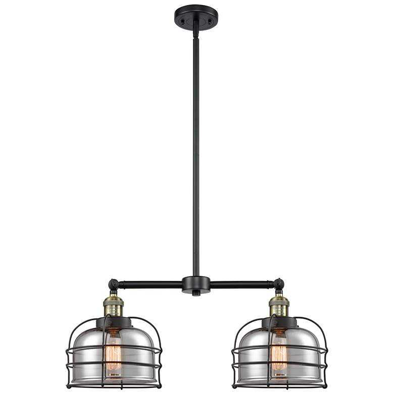 Image 1 Franklin Bell Cage 24" 2-Light Black Brass Island Light w/ Smoke Shade