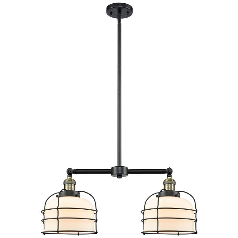 Image 1 Franklin Bell Cage 24" 2-Light Black Brass Island Light w/ White Shade