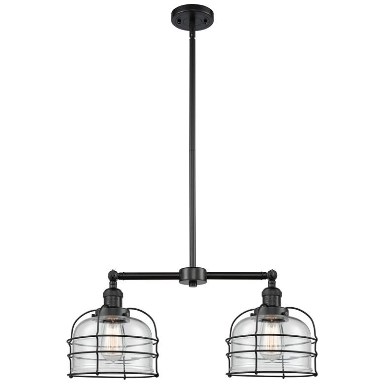 Image 1 Franklin Bell Cage 24" 2-Light Matte Black Island Light w/ Clear Shade