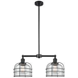 Franklin Bell Cage 24" 2-Light Matte Black Island Light w/ Clear Shade
