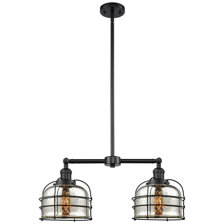 Image 1 Franklin Bell Cage 24" 2-Light Matte Black Island Light w/ Mercury Sha