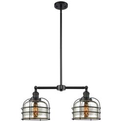 Franklin Bell Cage 24" 2-Light Matte Black Island Light w/ Mercury Sha