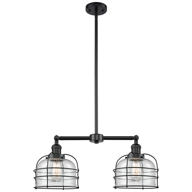 Image 1 Franklin Bell Cage 24" 2-Light Matte Black Island Light w/ Seedy Shade