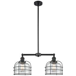 Franklin Bell Cage 24" 2-Light Matte Black Island Light w/ Seedy Shade
