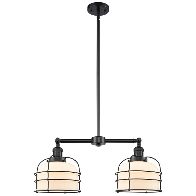 Image 1 Franklin Bell Cage 24" 2-Light Matte Black Island Light w/ White Shade