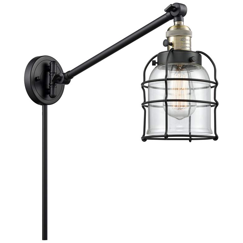 Image 1 Franklin Bell Cage 25" High Black Brass Swing Arm w/ Clear Shade
