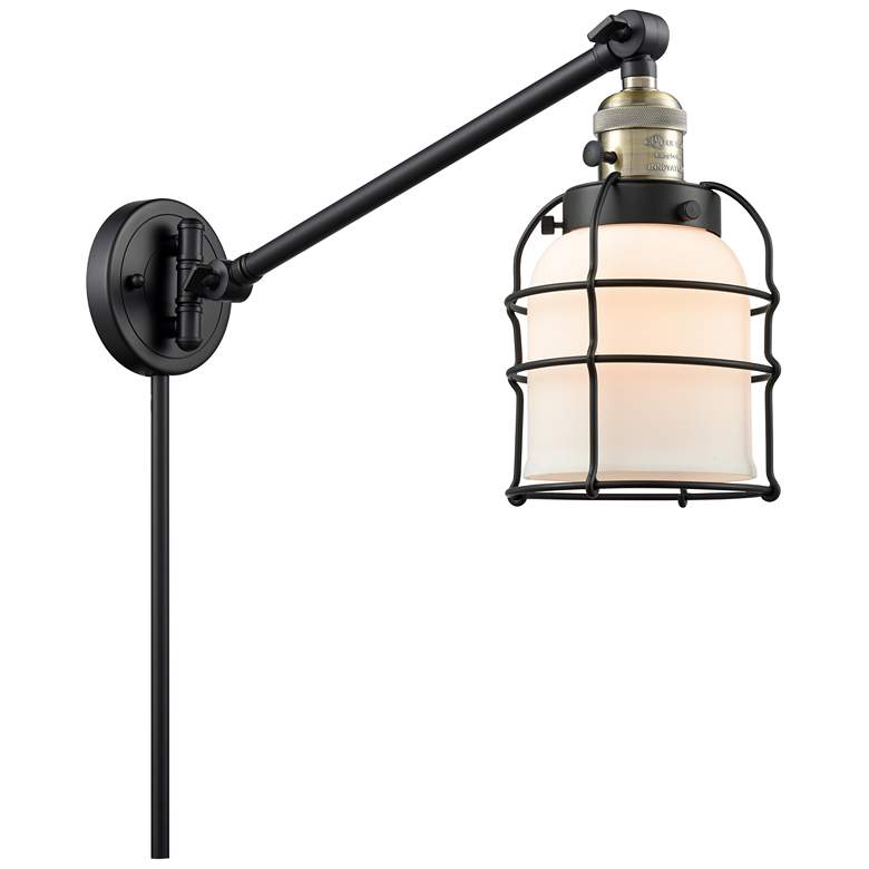 Image 1 Franklin Bell Cage 25" High Black Brass Swing Arm w/ Matte White Shade