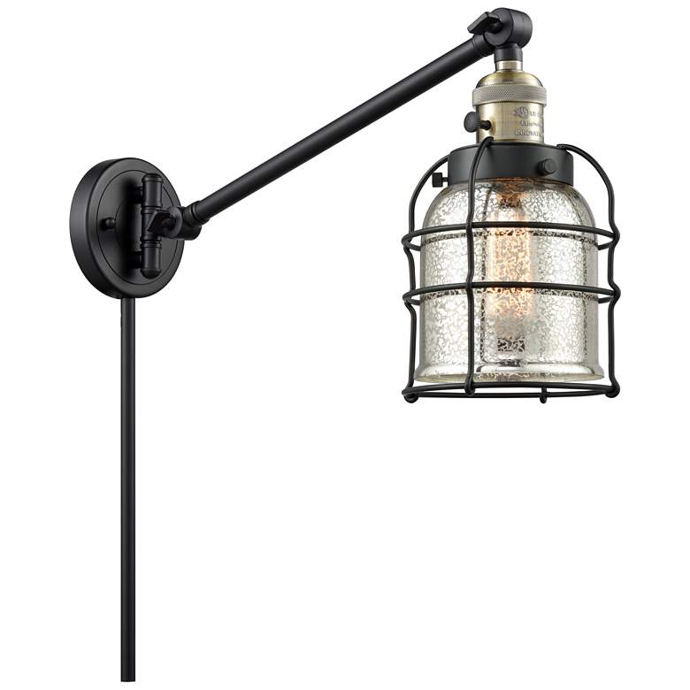 Image 1 Franklin Bell Cage 25 inch High Black Brass Swing Arm w/ Mercury Shade