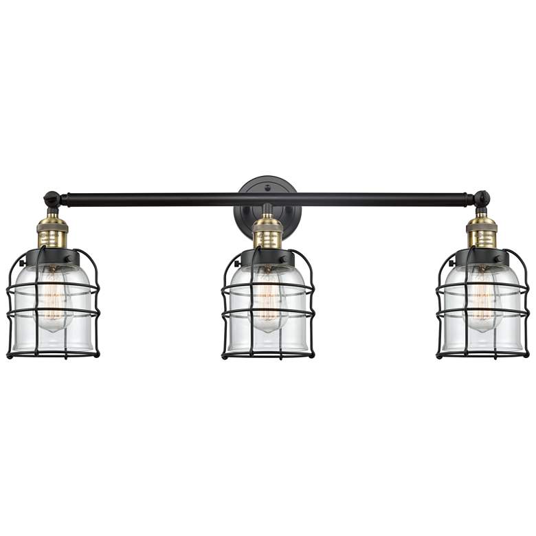 Image 1 Franklin Bell Cage 31" 3-Light Black Brass Bath Light w/ Clear Shade