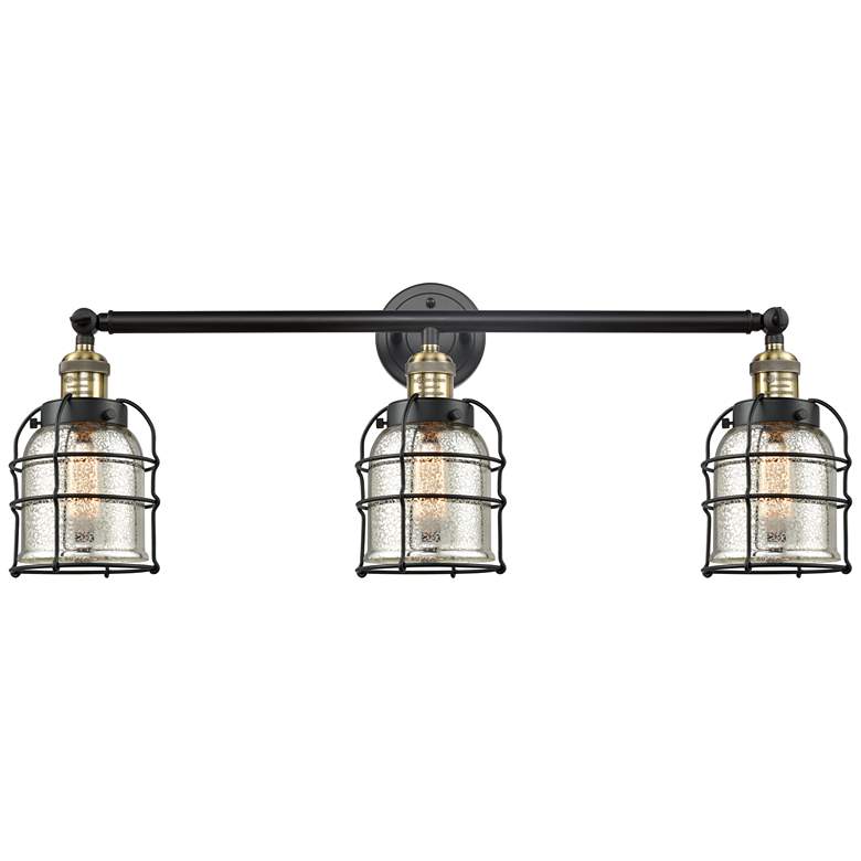 Image 1 Franklin Bell Cage 31" 3-Light Black Brass Bath Light w/ Mercury Shade