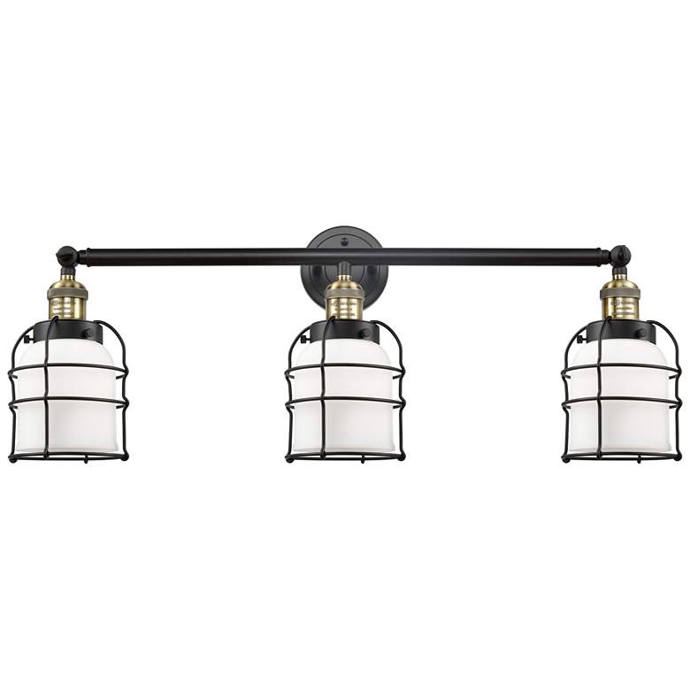 Image 1 Franklin Bell Cage 31" 3-Light Black Brass Bath Light w/ White Shade