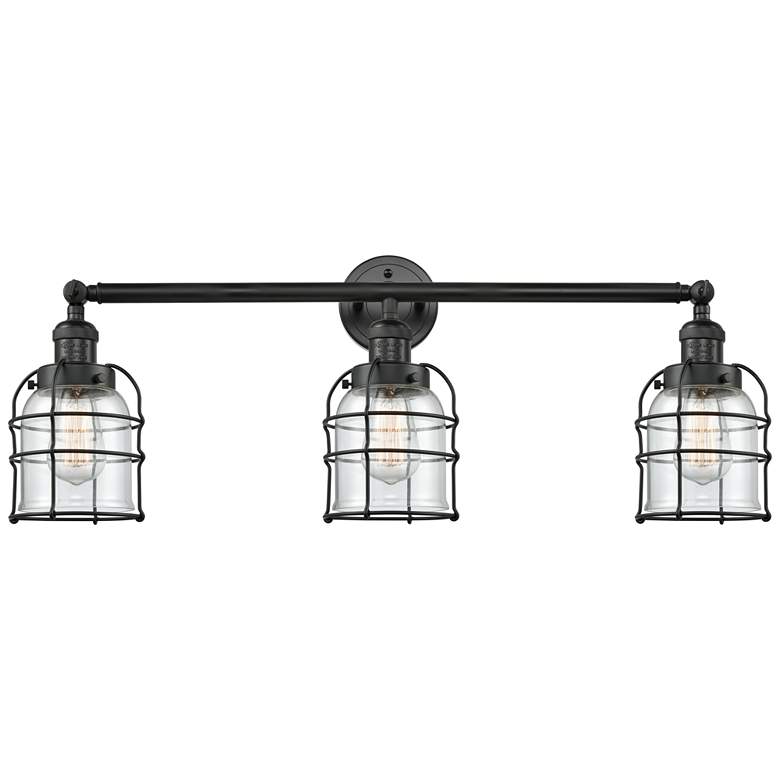 Image 1 Franklin Bell Cage 31" 3-Light Matte Black Bath Light w/ Clear Shade
