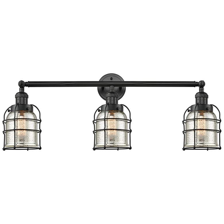 Image 1 Franklin Bell Cage 31" 3-Light Matte Black Bath Light w/ Mercury Shade