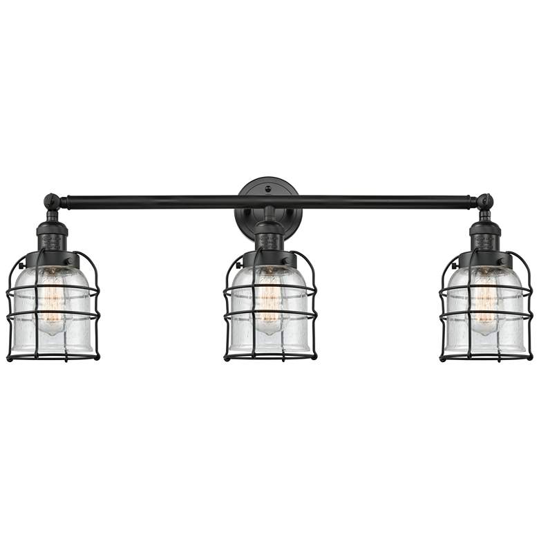 Image 1 Franklin Bell Cage 31" 3-Light Matte Black Bath Light w/ Seedy Shade