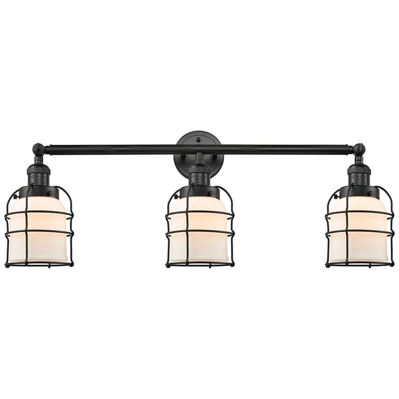 Image 1 Franklin Bell Cage 31" 3-Light Matte Black Bath Light w/ White Shade