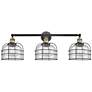 Franklin Bell Cage 34"W 3 Light Black Brass Bath Light w/ Clear Shade