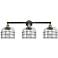 Franklin Bell Cage 34"W 3 Light Black Brass Bath Light w/ Clear Shade