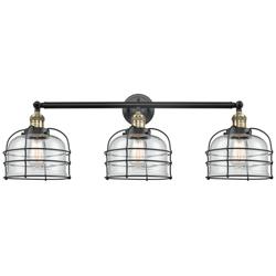 Franklin Bell Cage 34"W 3 Light Black Brass Bath Light w/ Clear Shade