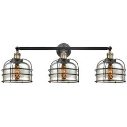 Franklin Bell Cage 34"W 3 Light Black Brass Bath Light w/ Mercury Shad