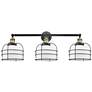 Franklin Bell Cage 34"W 3 Light Black Brass Bath Light w/ White Shade